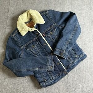Levi's Denim Trucker Jacket Women's XS Blue Sherpa‎ Fleece Lined Snap Buttons